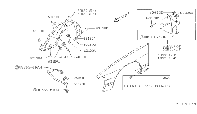 1991 Nissan 240SX Protector-Front Fender,R Diagram for 63842-59F00