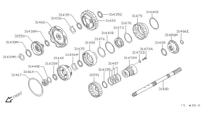 1991 Nissan 240SX Carrier Assy-Front Planet Diagram for 31420-41X05