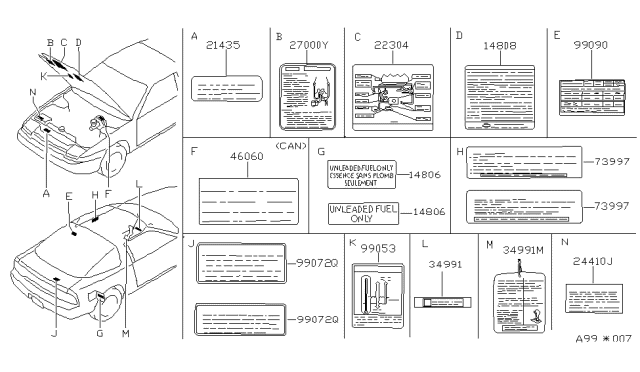 1991 Nissan 240SX Label-Vacuum Piping Diagram for 22304-53F00