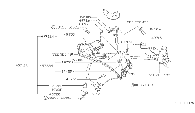 1992 Nissan 240SX Hose & Tube Set-Power Steering Diagram for 49725-53F00