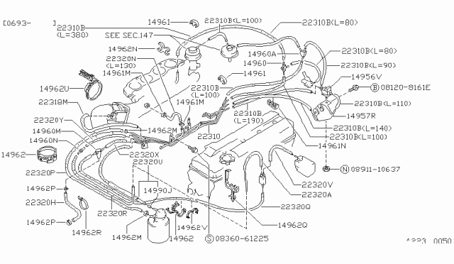 1994 Nissan 240SX Hose-Vacuum Control,B Diagram for 22320-53F06