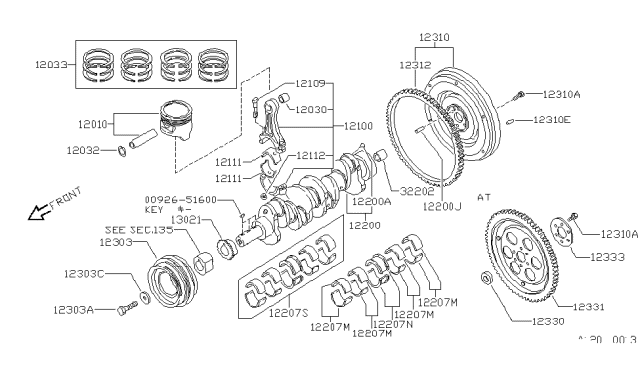 1993 Nissan 240SX Piston,Crankshaft & Flywheel Diagram 1