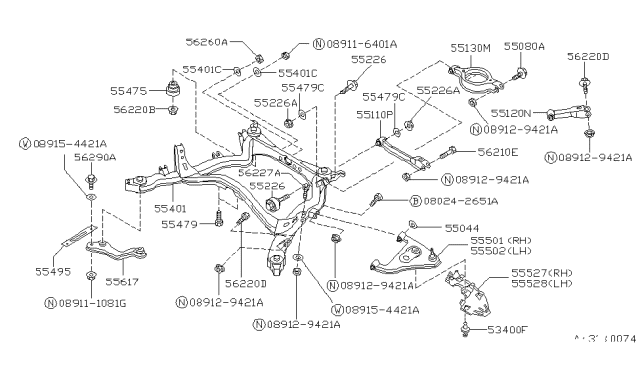 1989 Nissan 240SX Member Assembly-Rear Suspension Diagram for 55400-52F05