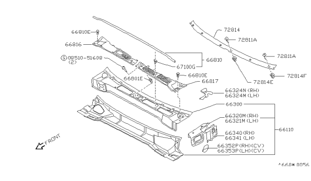 1991 Nissan 240SX Brace-Cowl Top,Side Diagram for 66324-50F10