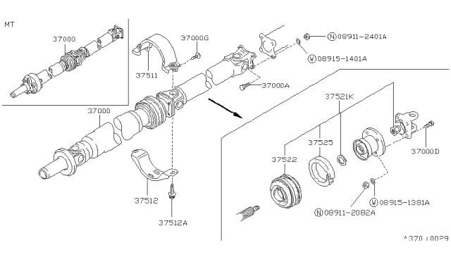 1992 Nissan 240SX Shaft Assembly-PROPELLER Diagram for 37000-53F05