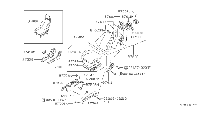 1993 Nissan 240SX Pad-Front Seat Back Diagram for 87612-41F00