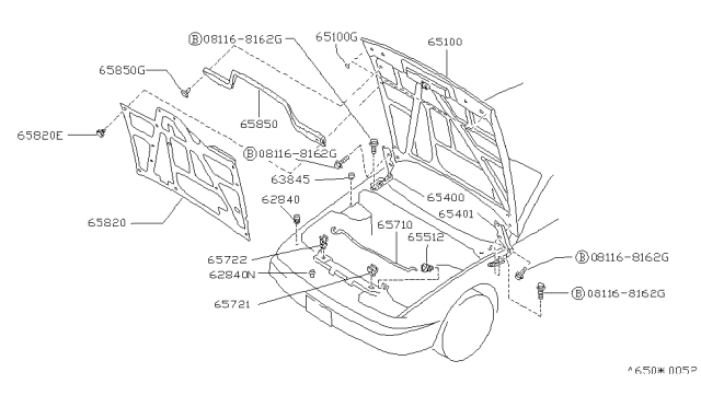 1989 Nissan 240SX Hood Diagram for 65100-51F32