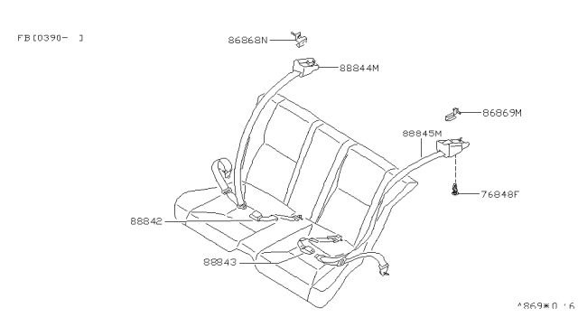 1990 Nissan 240SX Rear Seat Belt Diagram 2