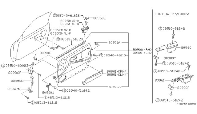 1990 Nissan 240SX Handle-Front Door LH Diagram for 80951-35F00