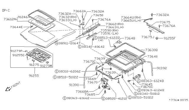 1990 Nissan 240SX Guide Assy-Sunroof,Front Diagram for 91358-35F10