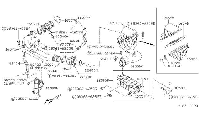 1991 Nissan 240SX Hose Assembly-Air Duct Diagram for 16578-53F00