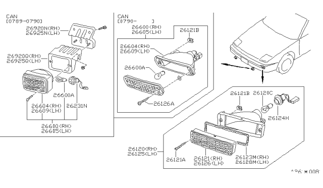 1993 Nissan 240SX Body Assembly-Combination Lamp,RH Diagram for 26124-53F00