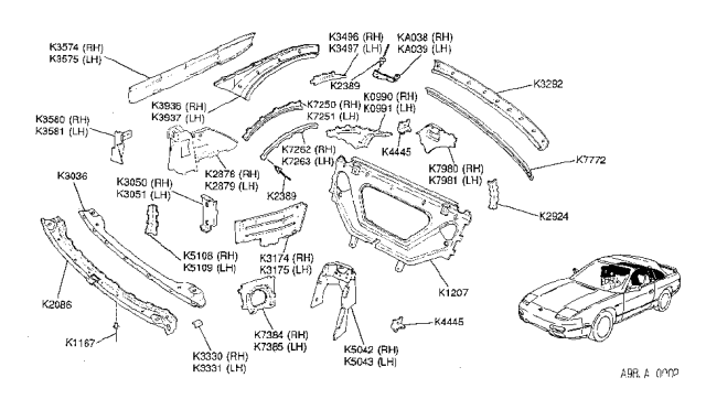 1991 Nissan 240SX Bracket-TROUGH To WHEELHOUSE Upper R Diagram for K7250-6X001