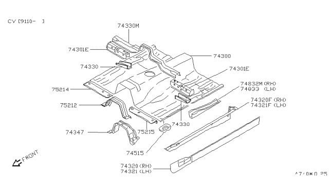 1991 Nissan 240SX Member-Side Center R Diagram for 75310-40F00