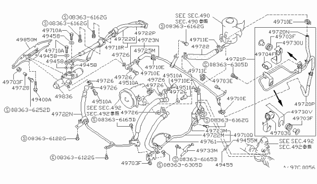 1994 Nissan 240SX Hose & Tube Assy-Power Steering Diagram for 49721-53F24