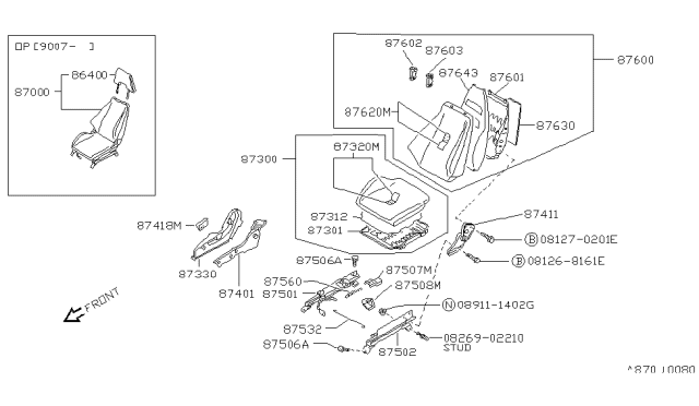 1994 Nissan 240SX Trim & Pad ASY-Front Seat Back Diagram for 87611-54F15