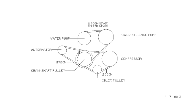 1992 Nissan 240SX Compressor Belt Diagram for 11950-71E00
