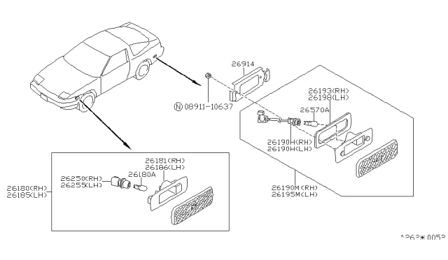 1989 Nissan 240SX Lens Side Marker LH Diagram for 26189-40F00