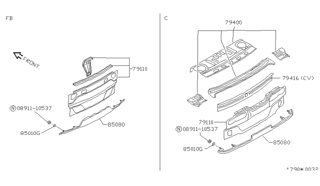 1992 Nissan 240SX Shield-Sight,Rear Bumper Diagram for 85230-52F00