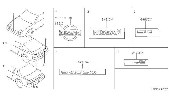 1994 Nissan 240SX Rear Window Name Label Diagram for 99099-35F03