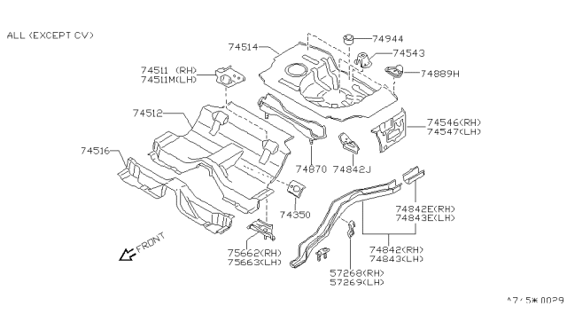 1992 Nissan 240SX Reinforce-Rear Floor Diagram for 74519-35F00
