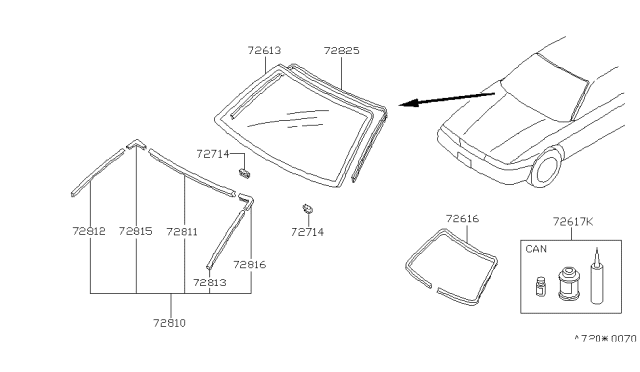 1994 Nissan 240SX Windshield Glass Diagram for 72712-41F20