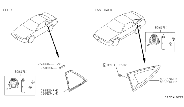 1993 Nissan 240SX Glass Assy-Side Window,LH Diagram for 83301-41F05