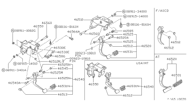 1993 Nissan 240SX Brake & Clutch Pedal Diagram