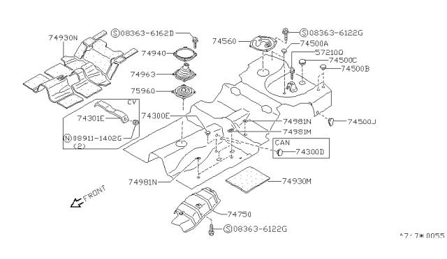 1994 Nissan 240SX Floor Fitting Diagram