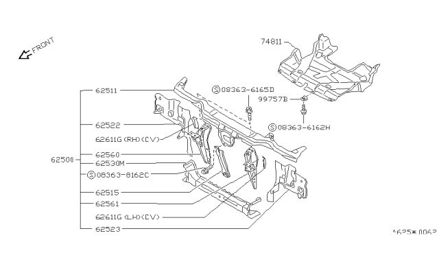 1993 Nissan 240SX Support-Radiator Core,Lower Diagram for 62530-53F25