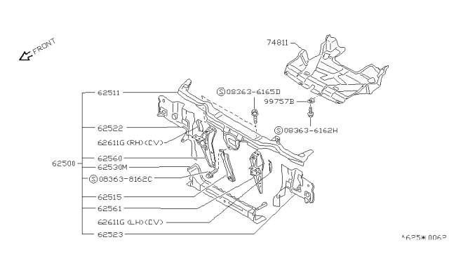 1993 Nissan 240SX Support-Radiator Core,Upper Diagram for 62510-53F00