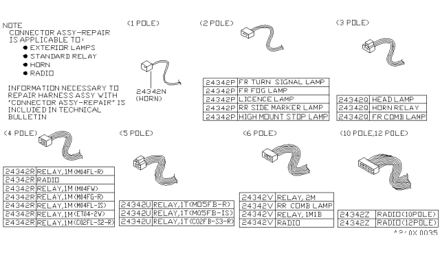 1989 Nissan 240SX Connector Assembly Harness Repair Diagram for B4346-0CFW0