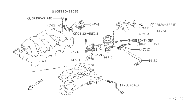 1993 Nissan 240SX Tube Assembly-EGR Diagram for 14725-53F01