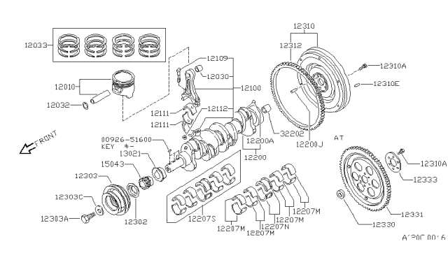 1990 Nissan 240SX Ring Set Piston Diagram for 12036-40F02