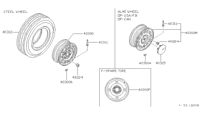 1992 Nissan 240SX Road Wheel & Tire Diagram