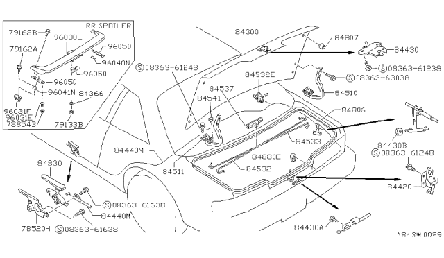 1992 Nissan 240SX Trunk Lid Lock Assembly Diagram for 84630-01E10