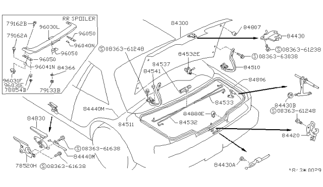 1992 Nissan 240SX Trunk Lid & Fitting Diagram