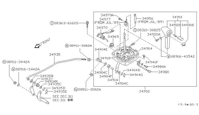 1992 Nissan 240SX Knob Assy-Control Lever,Auto Diagram for 34910-40F00