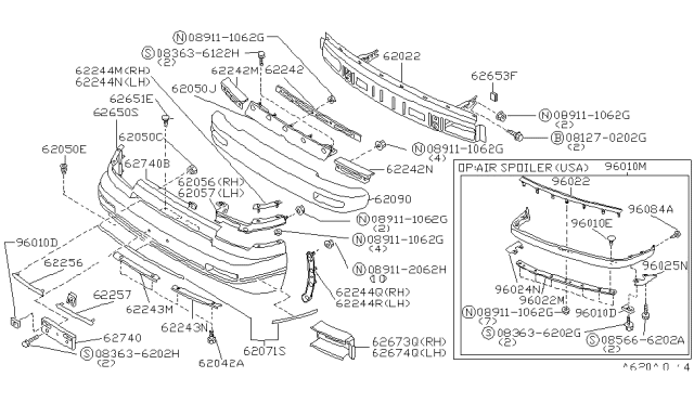 1991 Nissan 240SX Front Bumper Diagram 1