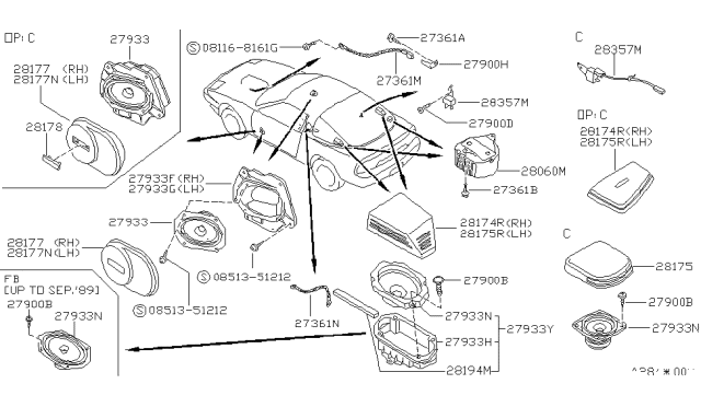 1992 Nissan 240SX Grille-Speaker Rear Diagram for 28175-43F00