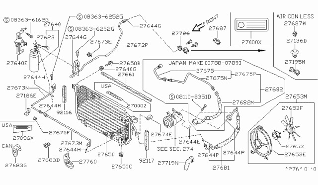 1990 Nissan 240SX Tube Front Cooler High Diagram for 92442-40F65