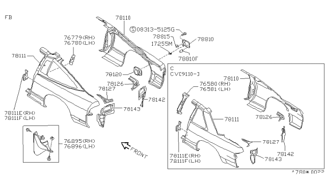 1991 Nissan 240SX Mud Guard Set-Rear, Right Diagram for 78810-35F26