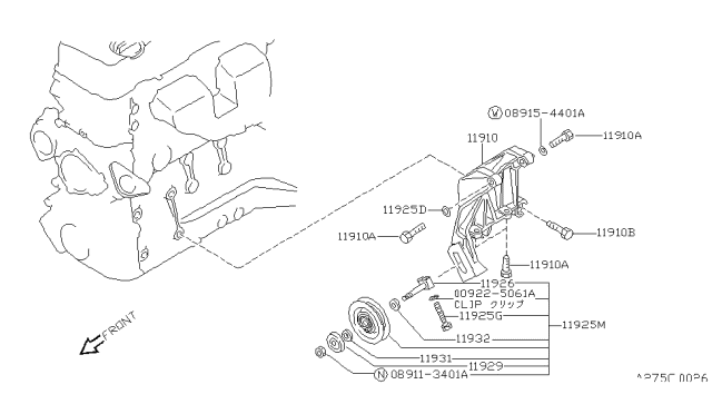 1990 Nissan 240SX Bracket-Compressor Diagram for 11910-53F00