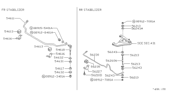 1991 Nissan 240SX Bushing-Stabilizer Diagram for 54613-35F11