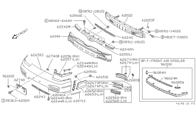 1992 Nissan 240SX Bracket-Bumper LH Diagram for 62025-51F21