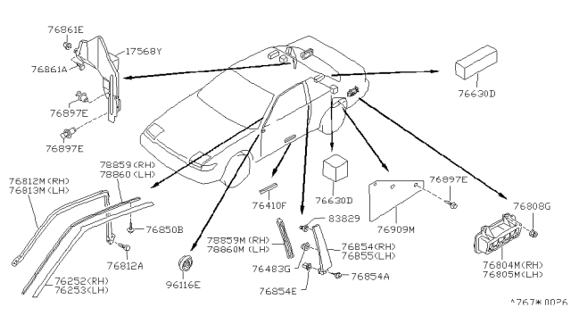 1994 Nissan 240SX RETAINER Drip MOULDING Diagram for 76876-35F00