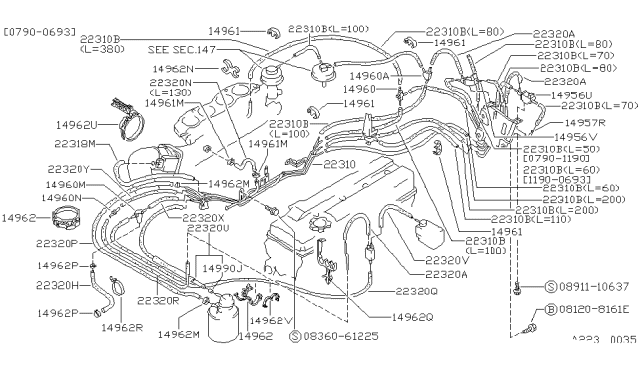 1991 Nissan 240SX Hose-Vacuum Control Diagram for 22320-40F08