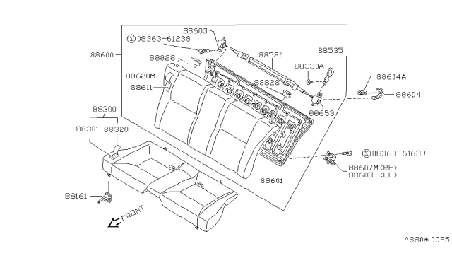 1991 Nissan 240SX Cushion Assembly Rear Seat Diagram for 88300-53F20