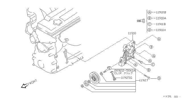 1994 Nissan 240SX Bolt-Compressor Bracket Diagram for 11916-53J02