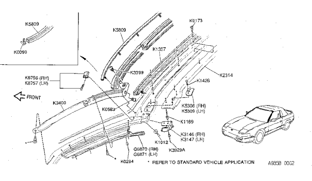 1992 Nissan 240SX Weatherstrip Assy-Roof Header Diagram for K3400-6X001